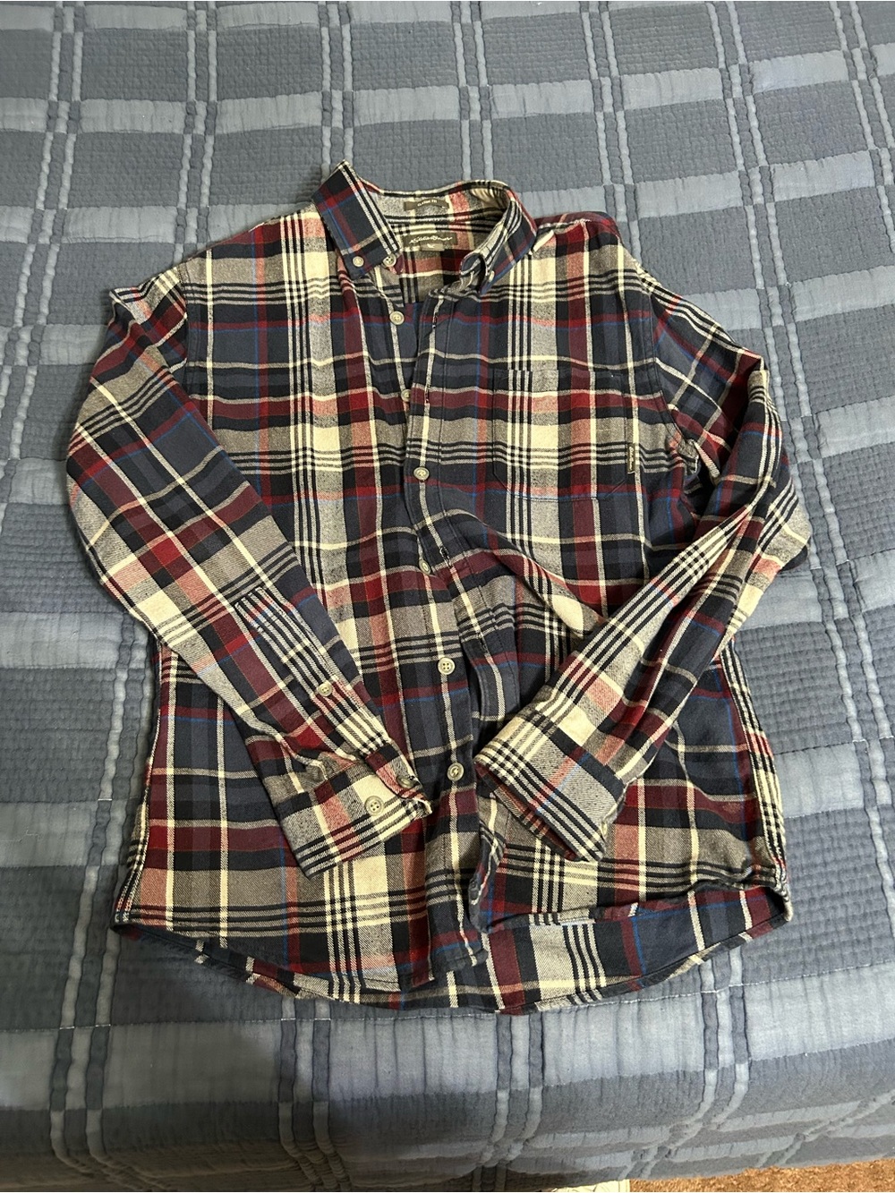 Men's Navy and Red Plaid Button-Up Shirt Flannel
